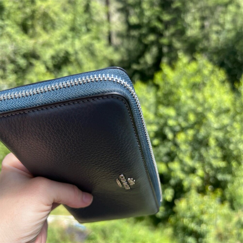 COACH Long Zip-Around Wallet Navy Blue Pebble Leather Silver Hardware AUTHENTIC - Picture 9 of 11